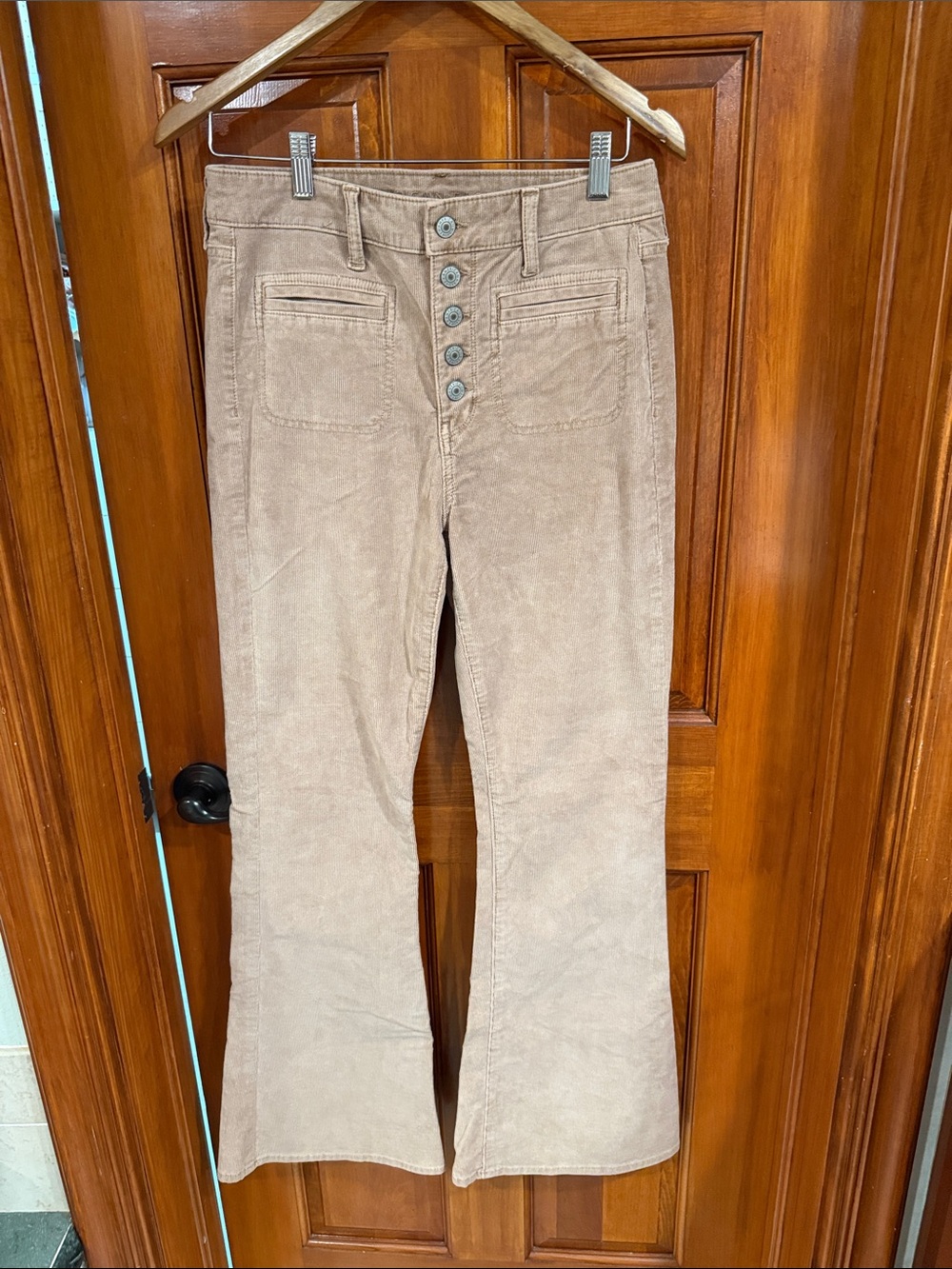 High-Waist Button-Fly Corduroy Women's Jeans in Beige